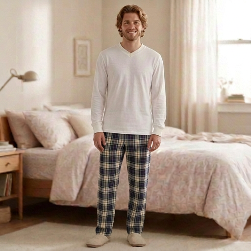 Uzun kollu beyaz pijama baskı Desenli Pijama Altı urun gorseli